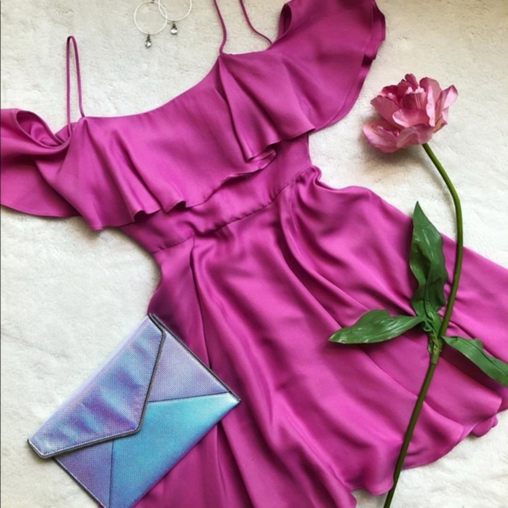 MILLY Pink Silk Off-Shoulder Dress